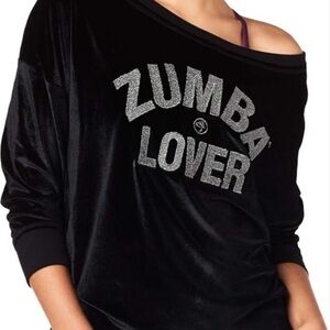 Zumba Lover Black Velour Off the Shoulder Sweatshirt (L)